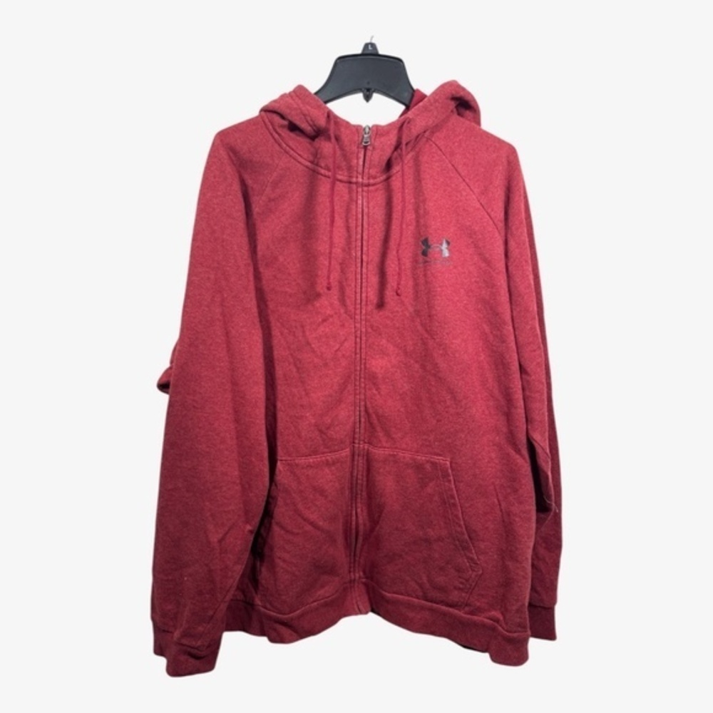 Under Armour Hoodie Mens Size XXL Red Full Zip Loose Sweatshirt Athletic
